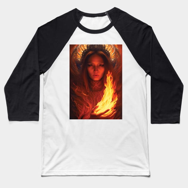 Beautiful Fire Mage | Fantasy Artwork | Pyromancer | Fire Sorceress Baseball T-Shirt by GloomCraft